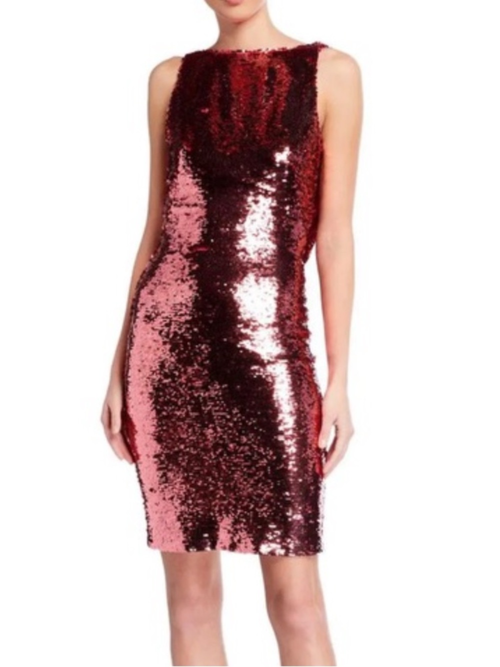LOVE, THEIA Sequin Cowl-Back Sleeveless Cocktail Dress